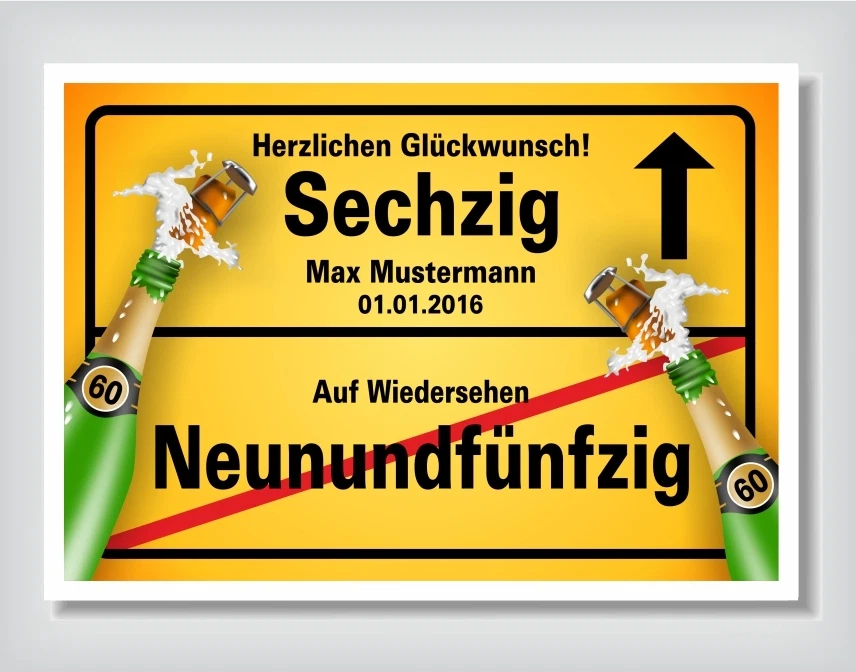 PLAY-TOO Ortsschild Bild Geschenk Fest Geburtstag personalisiert 60