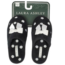 Laura Ashley Slip-On Slippers Women's Small 5-6 Black White Polka Dot With Bow