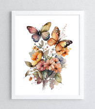 Butterflies Print, Beautiful Floral Art Print, Butterflies Floral Wall Art Print