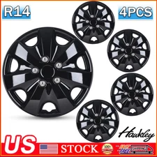 Black 14" Inch Set of 4 Wheel Covers Snap On Hub Caps for R14 Tire & Steel Rim