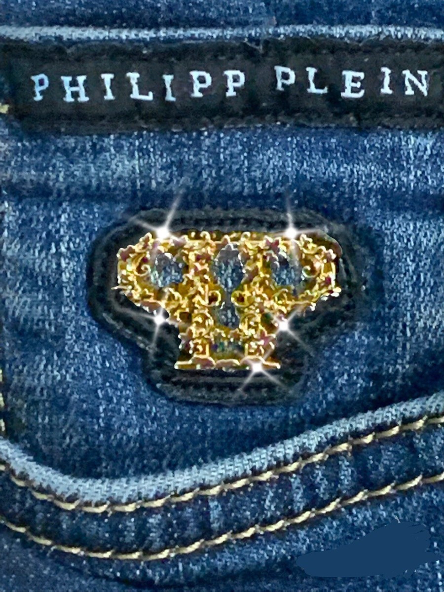 パンツ 00s archive PHILIPP PLEIN SKULL denim Philipp Plein Jeans Skull Distress Golden Metal Crystal Gift