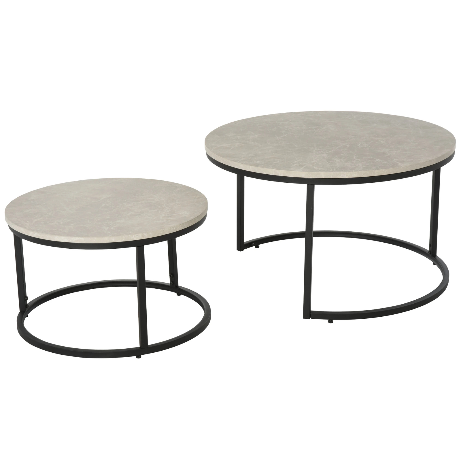 Round Coffee Table Set Concrete marble Effect and Metal 2