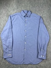 John Varvatos Shirt Size 16 34/35 Blue Regular Fit Button Up Cotton Spandex Mens
