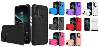 For TCL 20 A 5G T768S Slim Brushed Hybrid Case Cover + Tempered Glass