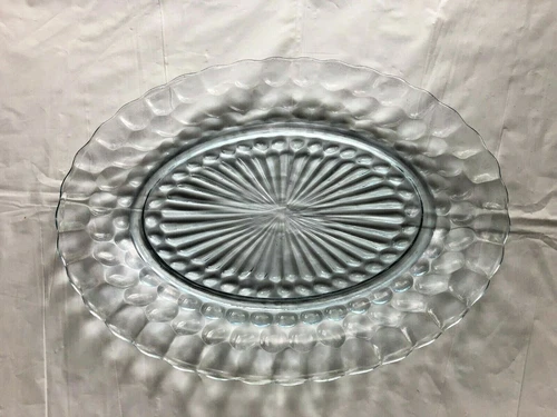 Vintage Blue Bubble Depression Glass Platter Mint Dinnerware