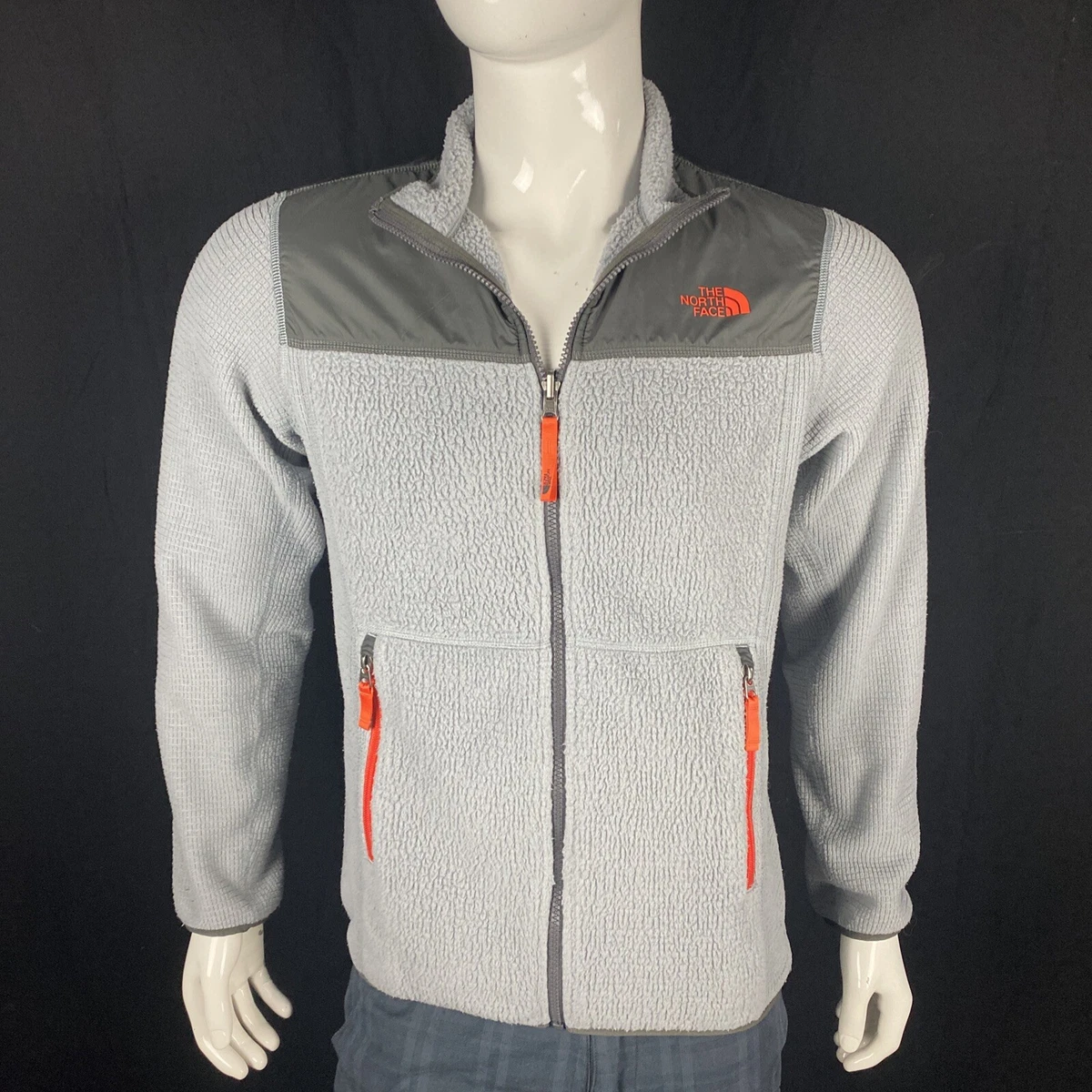 The North Face Gray and Black Fleece and Waffle Knit Full Zip Jacket Men s S