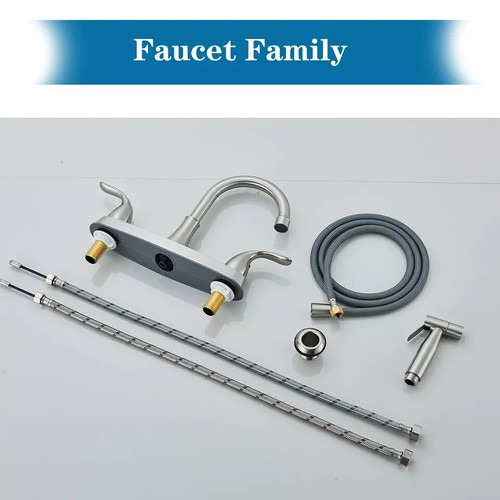 Modern Kitchen Faucet with Pull Out Side Sprayer 3 Holes Mixer Tap for Sink RV - Picture 8 of 23