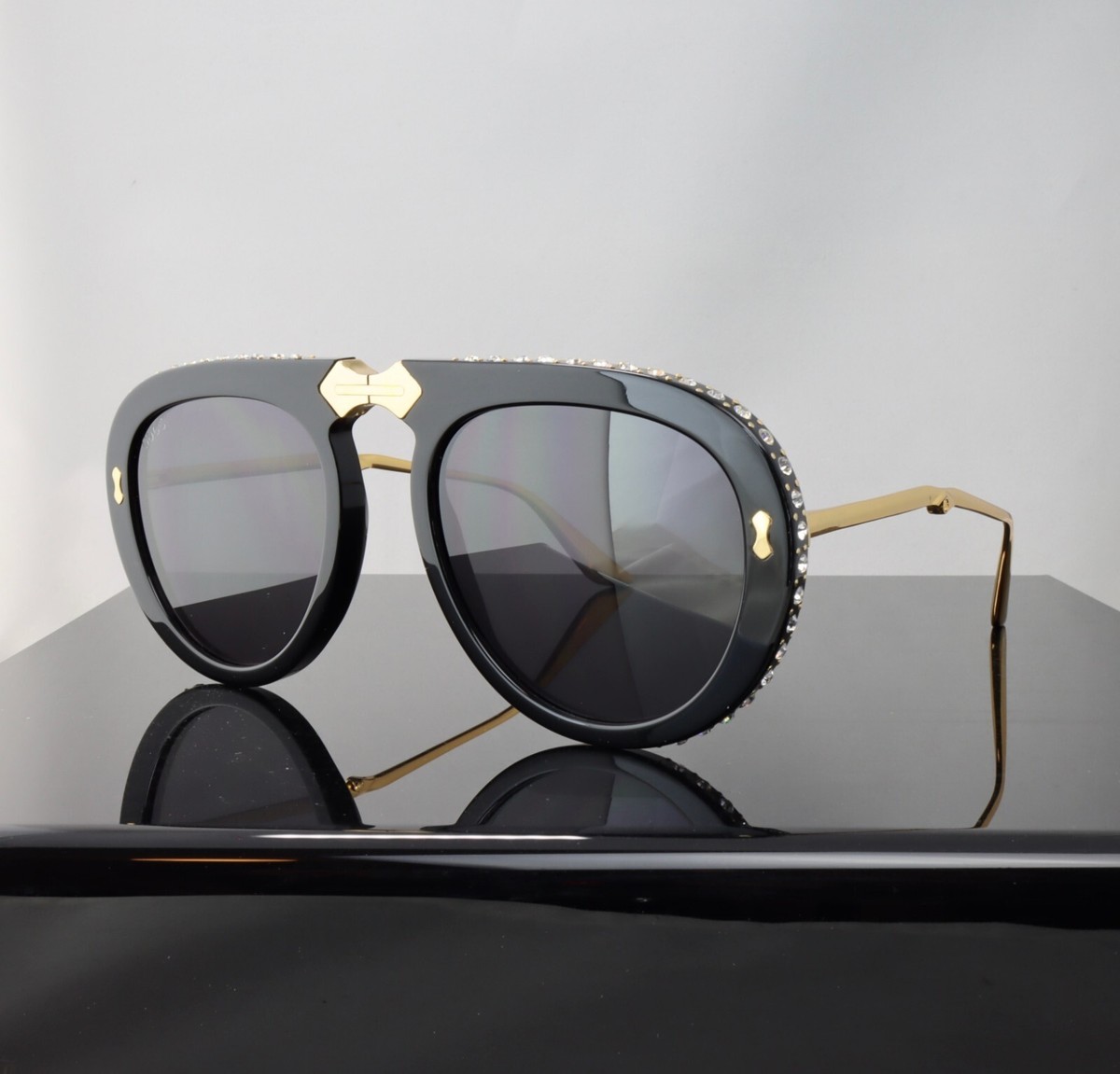 Gucci Black Sunglasses with Gold and Silver Accents Gucci Sunglasses GG1221S 001 Gold Black Dark Grey Lens  main image 4