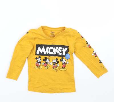 Primark Girls Yellow Cotton Blend T-Shirt Size 12 Months UK