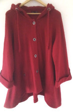 For Cynthia 100% Wool Red Hooded Swing Jacket Coat Buttons Riding Hood M 12 14
