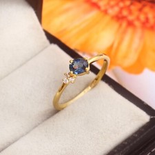 Natural Blue Sapphire Gold Ring, 14k Solid Yellow Gold Handmade Ring ''RJR0083