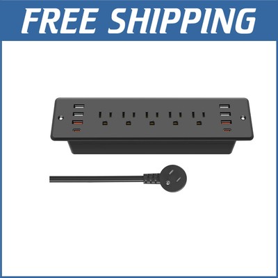 Modern Recessed Power Strip with 5 Outlets & 5 USB Ports for Smart Charging