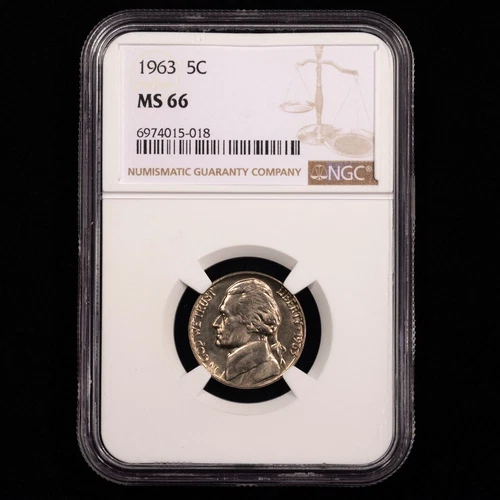 1963 Jefferson Nickel 5c - NGC GRADED MS66