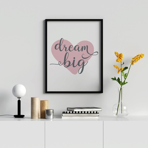 Girls Bedroom Dream Big Quote Pink Heart Typology Framed Nursery Artwork - Picture 4 of 5