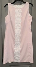 Pappagallo Pink Seersucker Dress, Sleeveless, Lined, Lace Accent, Size 2