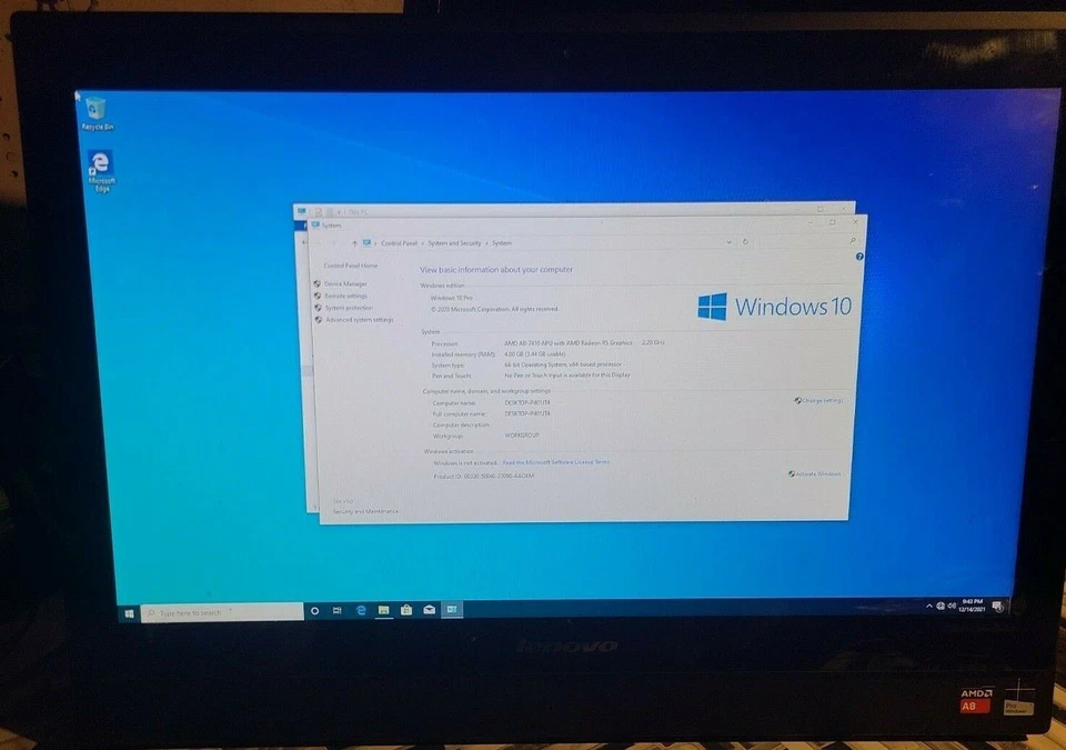 Lenovo S405Z 10HD0009US, All In One, AMD A8 7410 16GB RAM 1TB HD Windows 11 Pro Foto 2 de 3