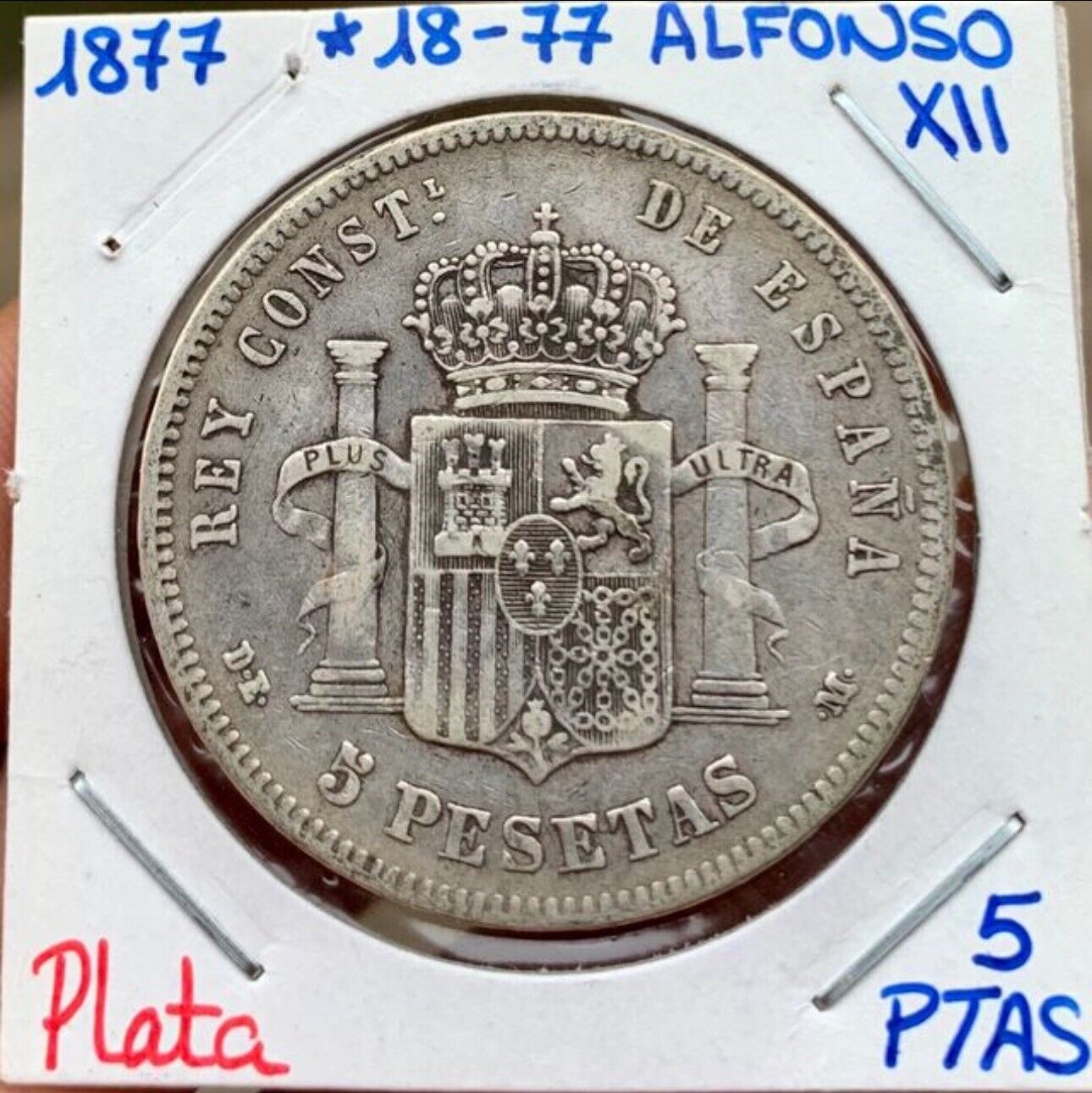 Moneda PLATA 5 Pesetas 1877 *(18-77) ALFONSO XII