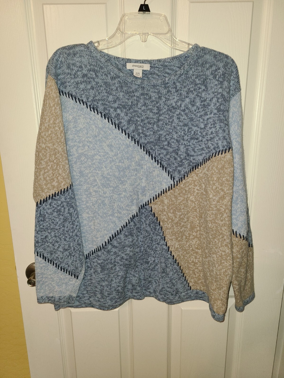 Dress Barn Blue/Tan Patchwork Pullover Sweater - … - image 1