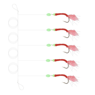 2/5 packs Mackerel Feathers Red Sea Fishing Rig Hook Size 8#  Fish-Skin