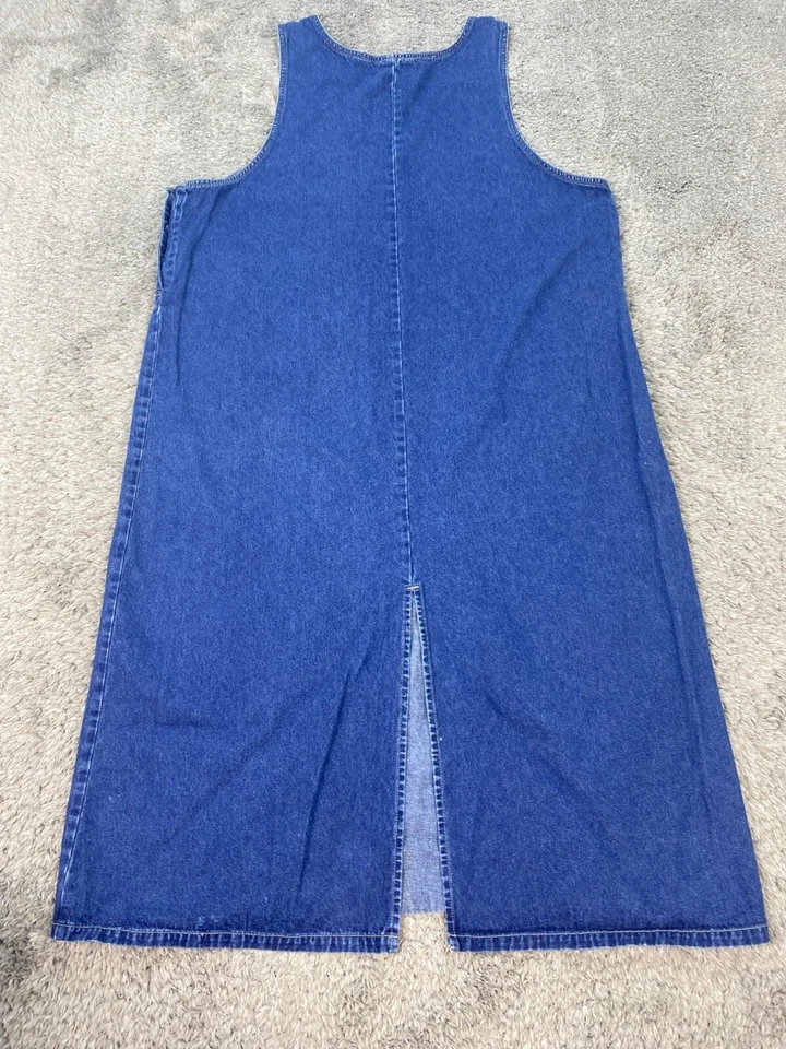 Vtg Sunshine Apparel Denim Dress Womans 2X Floral Patch Maxi Overall Bib 90s Y2K - Image 2 of 4