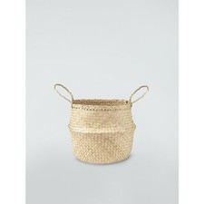 Image of Monochrome Pattern Seagrass Belly Basket Flower Plant Storage Pot Home Decor