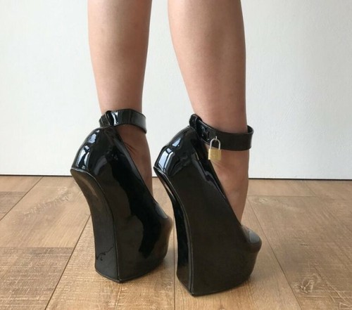 Womens Ankle Strap Pumps Sexy Hoof Sole Heelless High Heel Platform Shoes Black - Picture 5 of 20