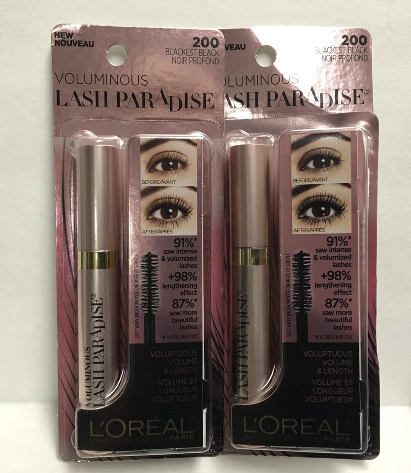 Lot of 2 L'Oréal Paris Voluminous Lash Paradise Mascara - Blackest Black # 200 - Image 3 of 3