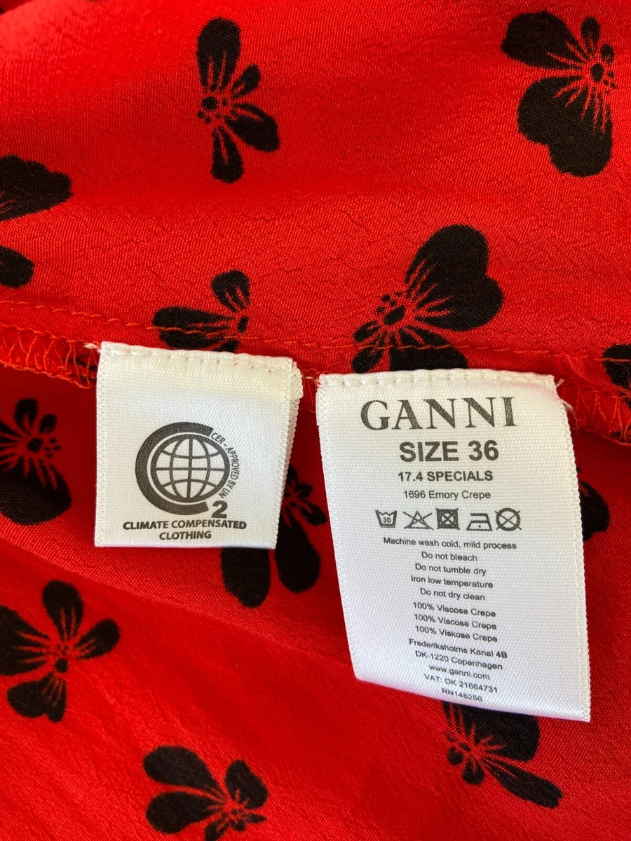 GANNI Emory Crepe Shirt in Red & Black pattern, Size 36, GORGEOUS!