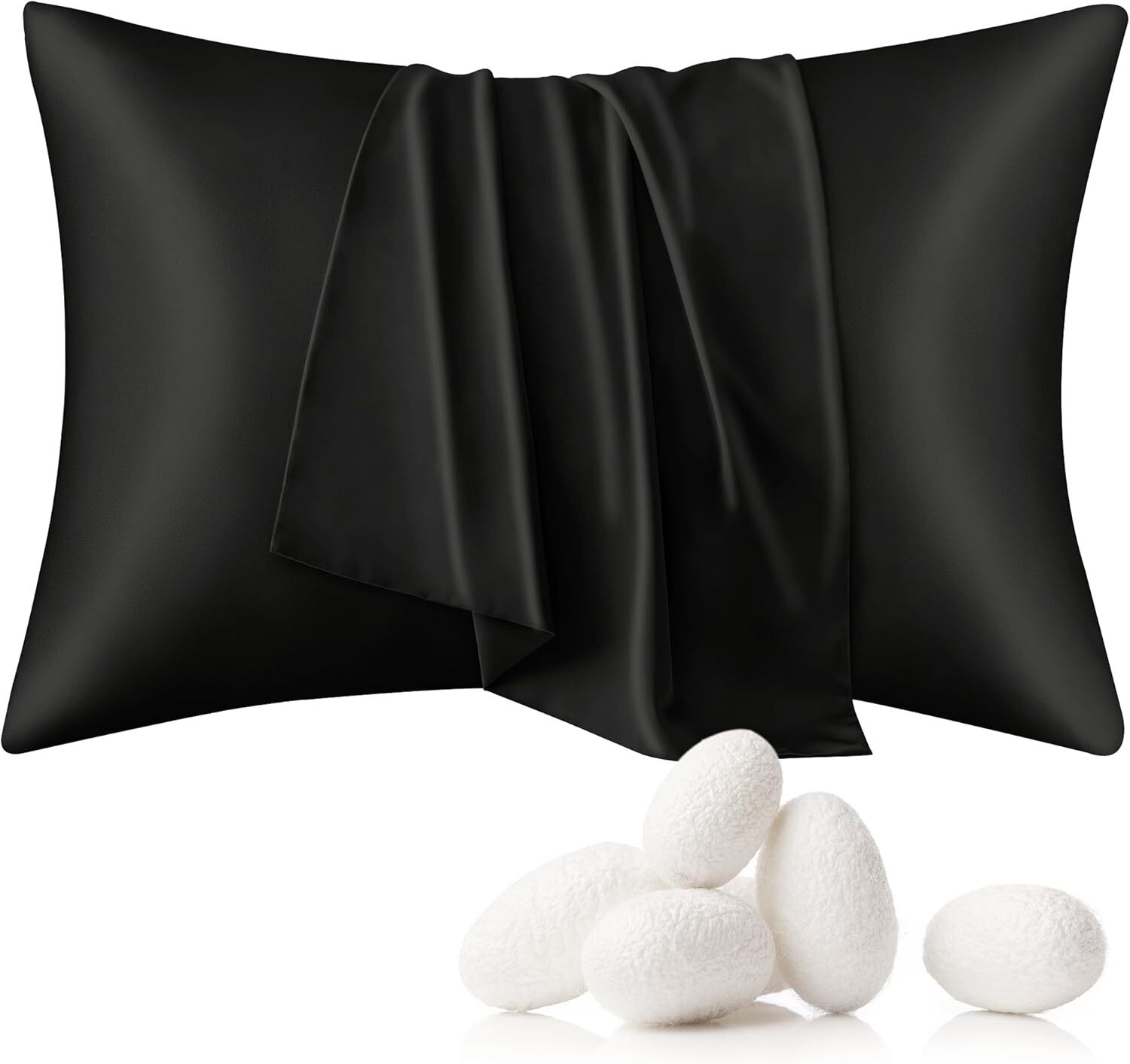 Mulberry Silk Pillow Case -Black Pillowcase for Hair and Skin, Queen Sz 20