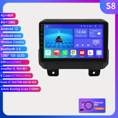 8+128GB 9'' Android 12 Apple CarPlay Autoradio GPS Für Jeep Wrangler RDS 4G LTE