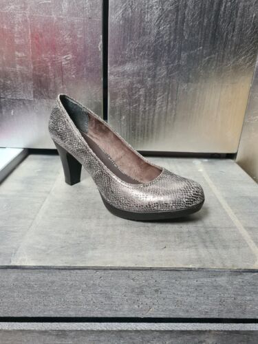 Neuwertige TAMARIS Pumps Gr 37 High Heels Schlangenoptik grau Metallic #S401 - Imagen 2 de 11