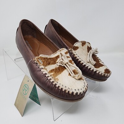Roper Moccasins Womens Brown Lilly Cow Print Western Cowgirl Leather  Shoes