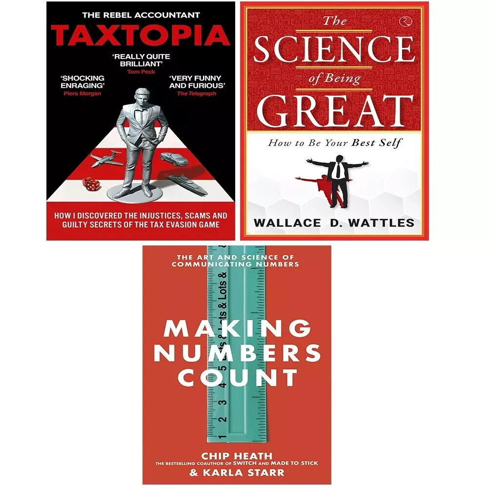 Taxtopia, Science of Being Great, Making Numbers Count Chip Heath 3 Books Set