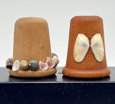 Seashell Wood Thimbles Lot of 2 Hand Crafted Mini Shells Beachy 1 Artist Signed