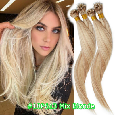 THICK 1G/S Nano Ring Tip Micro Beads Remy Human Hair Extensions Full Head Blonde