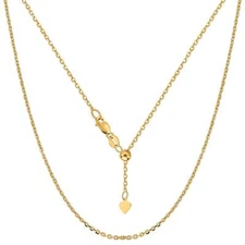 14k Yellow Real Gold Adjustable Cable Chain Necklace, 0.9mm, 22"