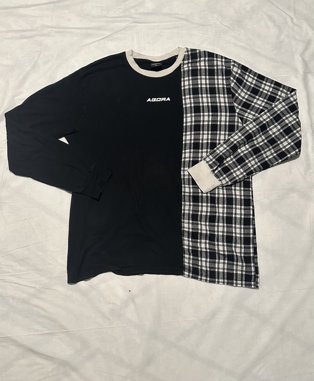 Vintage Agora Split Plaid Patchwork Long Sleeve B… - image 3