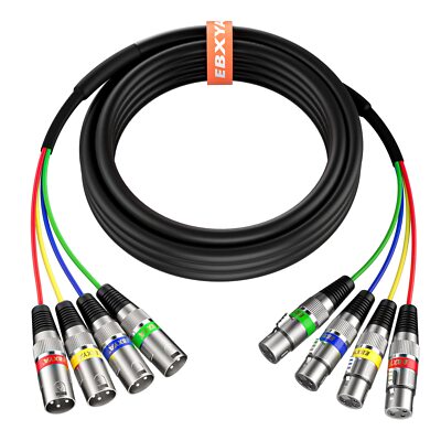 15ft 4 Channel XLR Snake 4 Colored - Premium XLR Male to XLR Female Snake Cab...