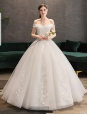 Reino Unido Nuevo Blanco/Marfil Hombro Descubierto Laco Vestido de Novia Lentejuelas Vestido de Boda Talla 8 