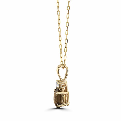 Birthstone 14K Yellow Gold Smoky Quartz Nude Diamond 0.7 ct 18" Pendant Necklace - Picture 2 of 5