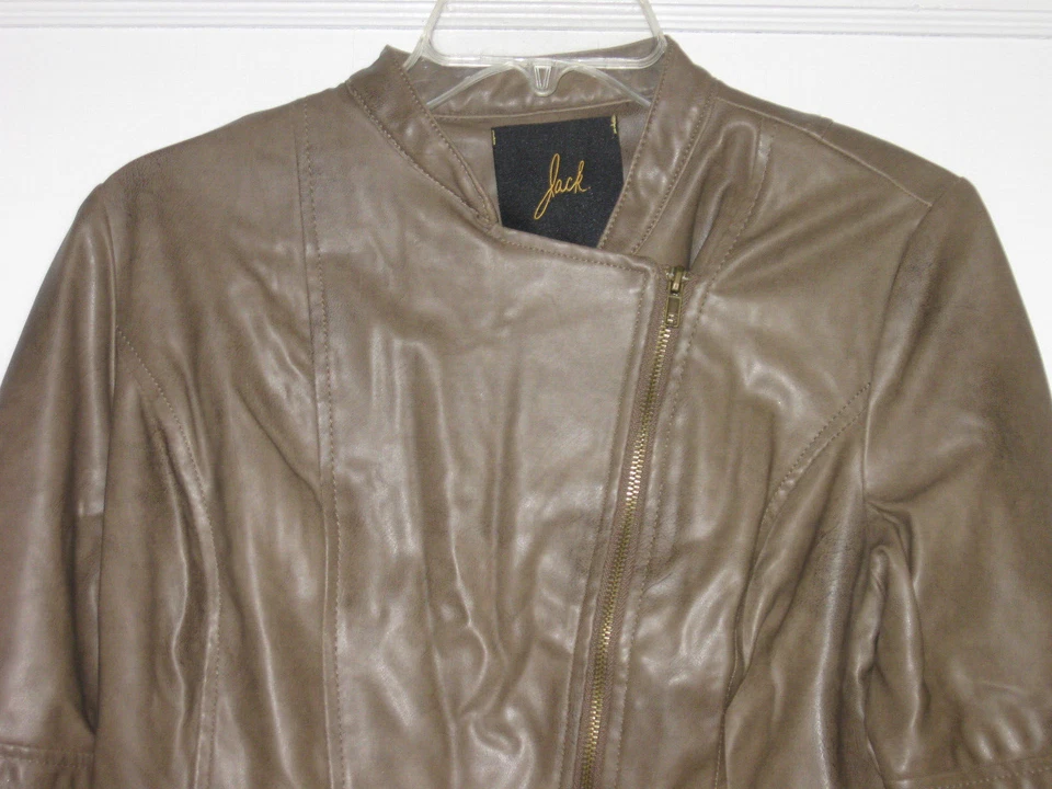 JACK WOMEN'S BROWN FAUX LEATHER BOMBER JACKET SZ S EXCELLENT CONDITION - Image 2 of 4