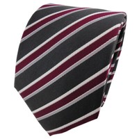 Tigertie Designer Seidenkrawatte Rot Weinrot Anthrazit Silber Grau Gestreift
