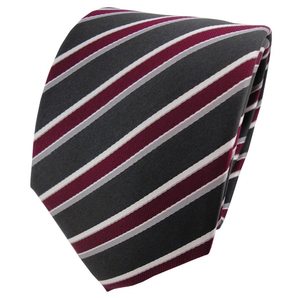 Tigertie Designer Seidenkrawatte Rot Weinrot Anthrazit Silber Grau Gestreift-image