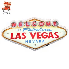Vintage LED Light Metal Neon Signs Welcome to Las Vegas Pub Cafe Wall Decor