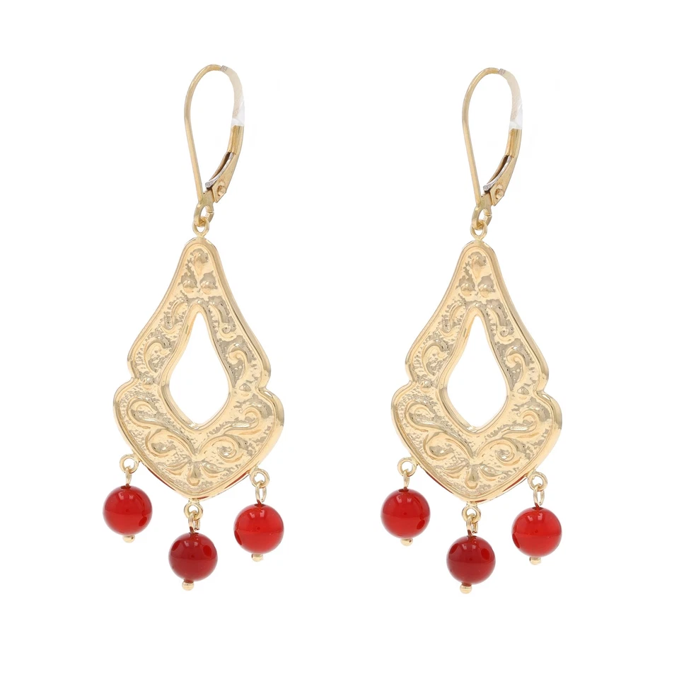 Pendientes colgantes araña cornalina oro amarillo - pergamino vieira cuentas 14k Foto 2 de 4