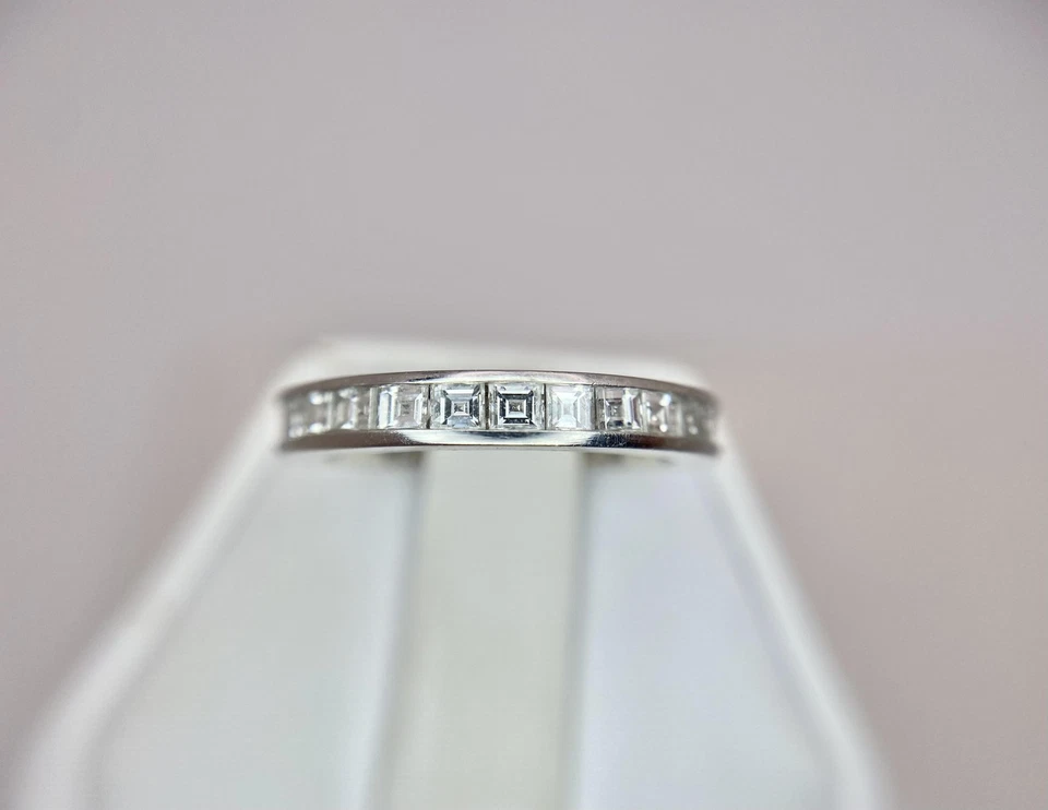 Vintage Platinum Natural Square French Cut Diamond Channel Eternity Band Ring - Image 3 of 4