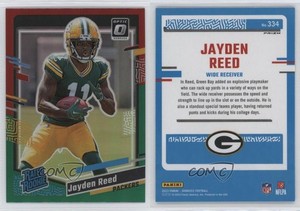 2023 Panini Donruss Rated Optic Preview Red & Green Prizm Jayden Reed Rookie RC
