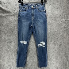 American Eagle Mom Jean Women's 6 Long Ripped Blue Medium Wash Denim Pants