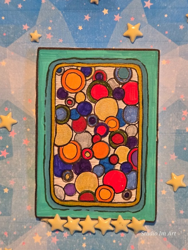 ORIGINAL ACEO - Ball Shaker - Fineliner & Acrylic Paint Markers Art  2.5 x 3.5