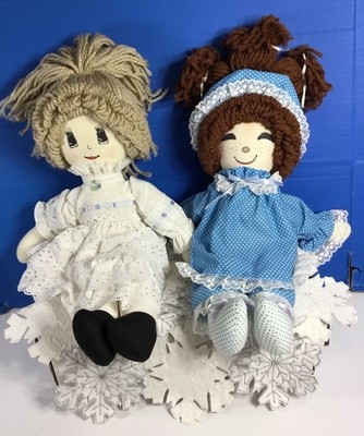 A Pair Of 2 Vintage Handmade Rag Dolls 18  Big Eye Dolls